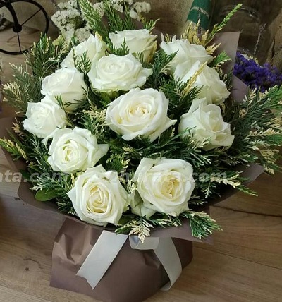 Bouquet of 12 white roses.