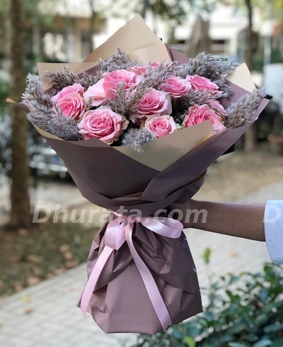 Bouquet of 15 pink roses
